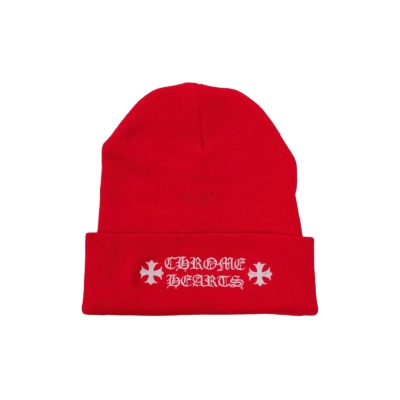Chrome Hearts Logo Beanie Red 01
