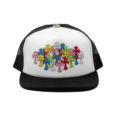 Coco Shoes Chrome Hearts Multicolor Crosses Logo Trucker Hat White Black 01