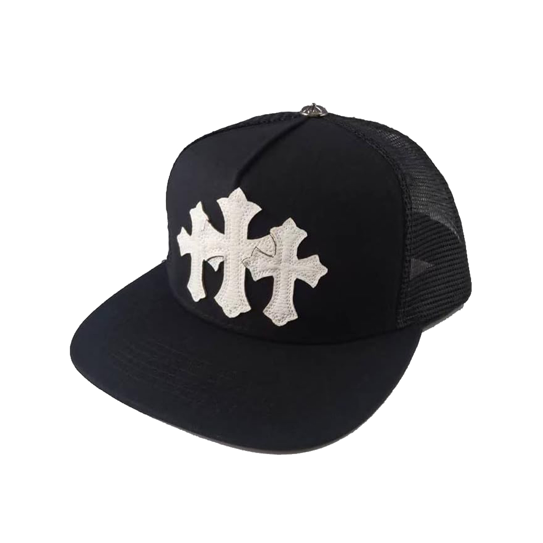 Chrome Hearts Triple Cross White Leather Patch Black Hat