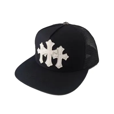 Chrome Hearts Triple Cross White Leather Patch Black Hat 02