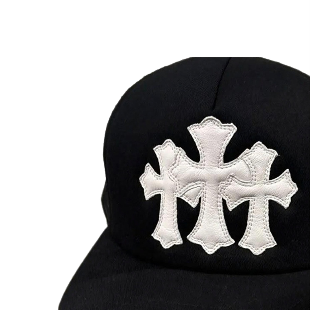 Chrome Hearts Triple Cross White Leather Patch Black Hat