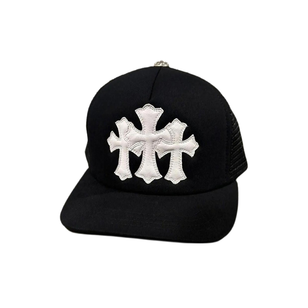 Chrome Hearts Triple Cross White Leather Patch Black Hat