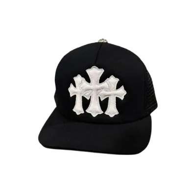 Chrome Hearts Triple Cross White Leather Patch Black Hat 01