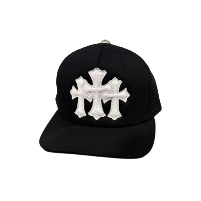 Chrome Hearts Triple Cross White Leather Patch Black Hat 01