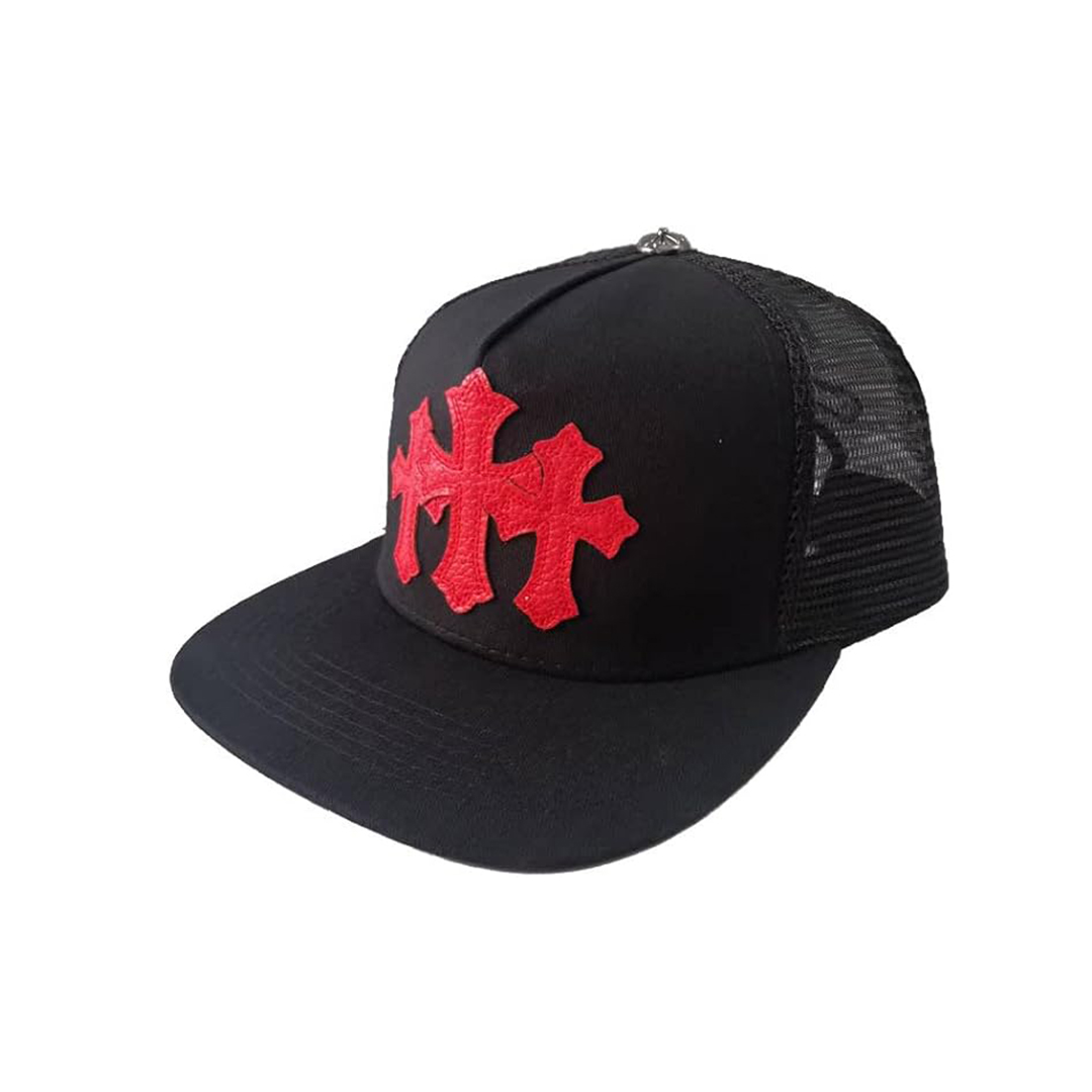 Chrome Hearts Triple Cross Red Leather Patch Black Hat