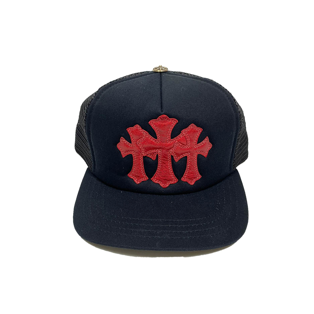 Chrome Hearts Triple Cross Red Leather Patch Black Hat