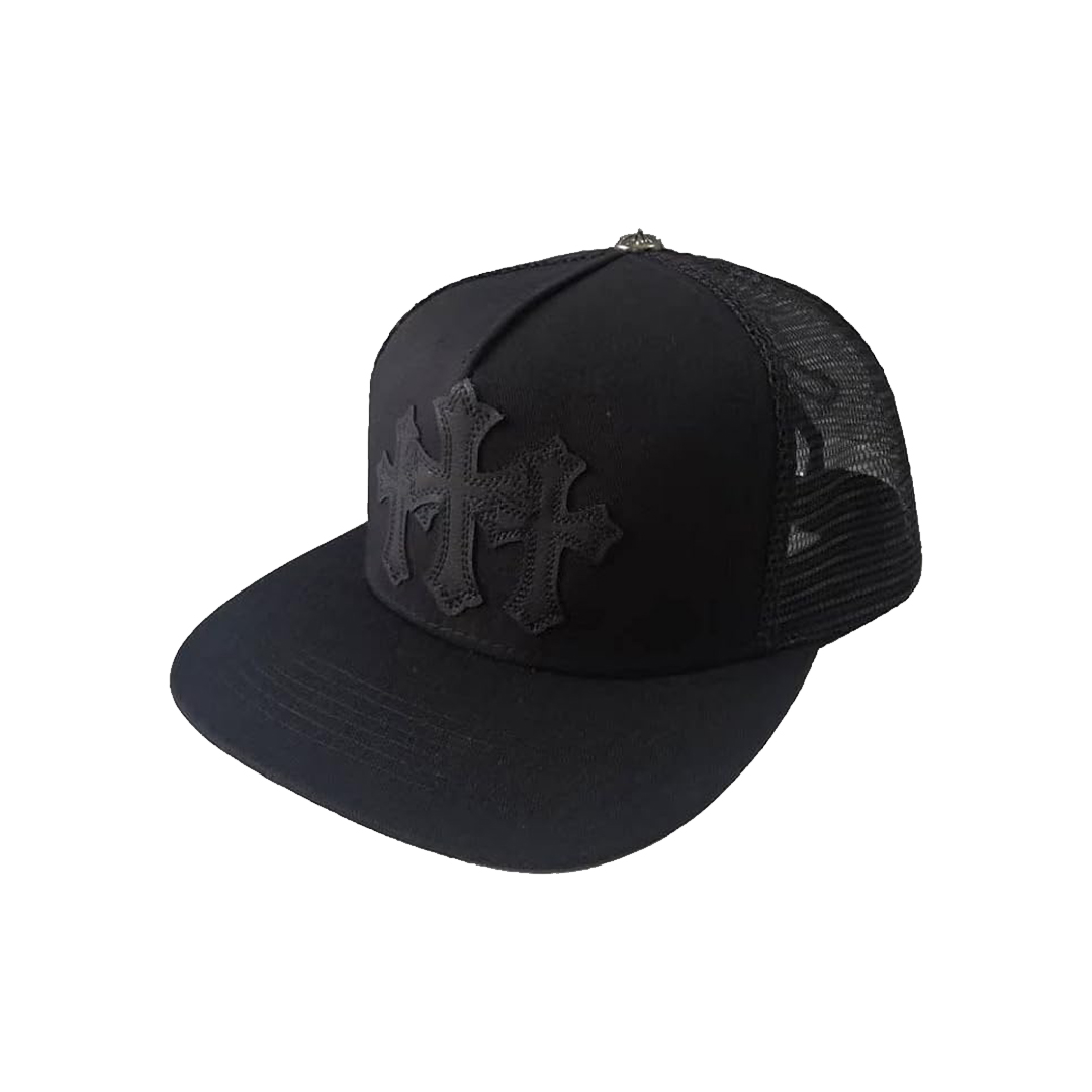 Chrome Hearts Triple Cross Black Leather Patch Black Hat