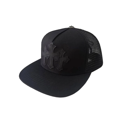 Chrome Hearts Triple Cross Black Leather Patch Black Hat 01