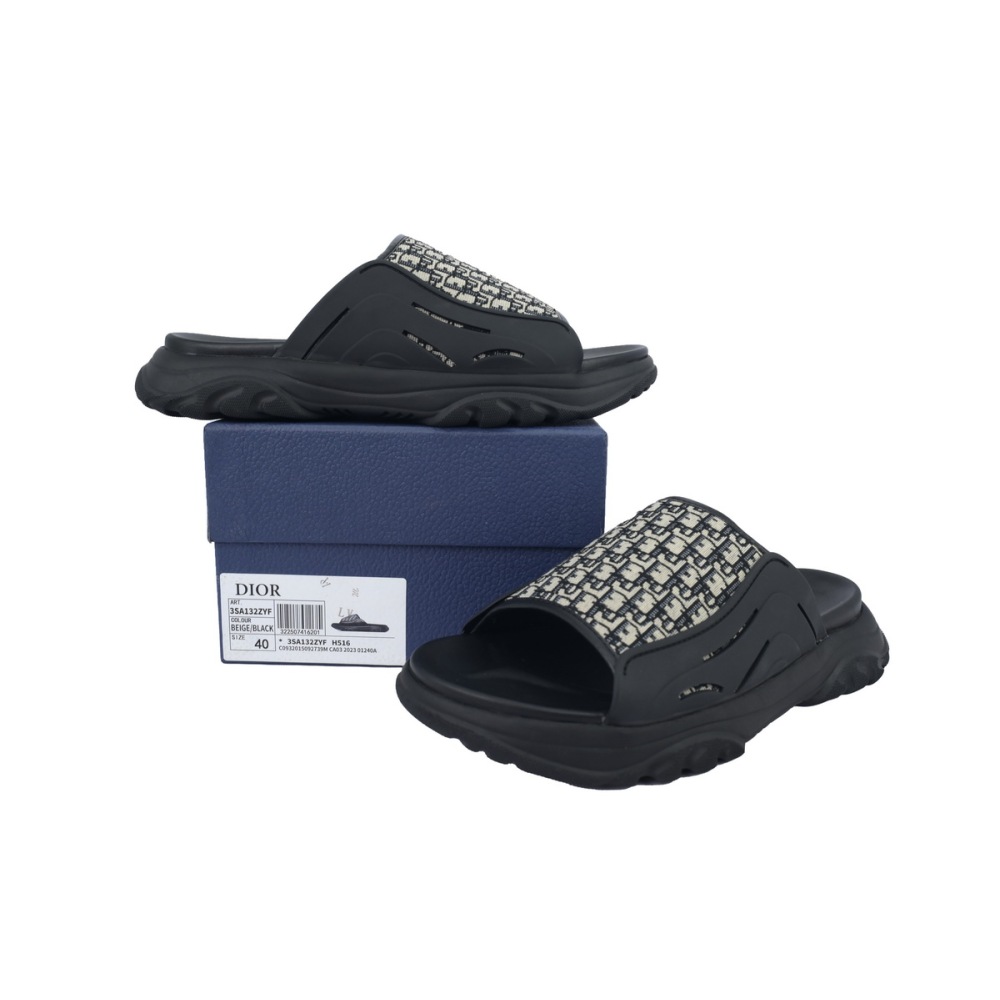 Dior Oblique Flat Sandals Mules Shoes Logo Black Beige 