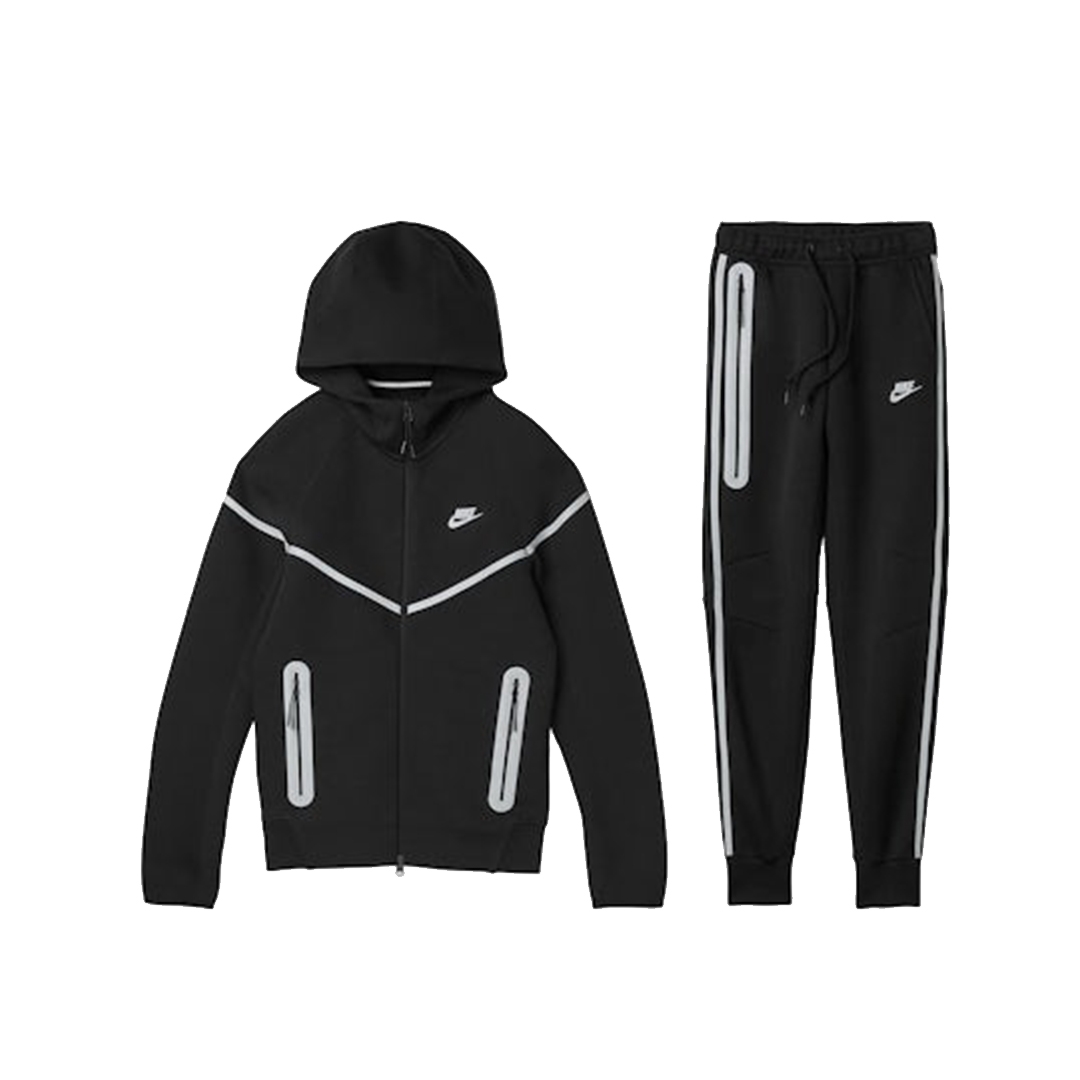 Nike Sportswear Tech Fleece Full Zip Hoodie & Joggers Reflective Details Set Black Bemis Silver
