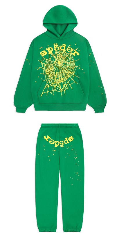 Sp5der Star OG Web V2 Hoodie & Sweatpant Set Grass Green