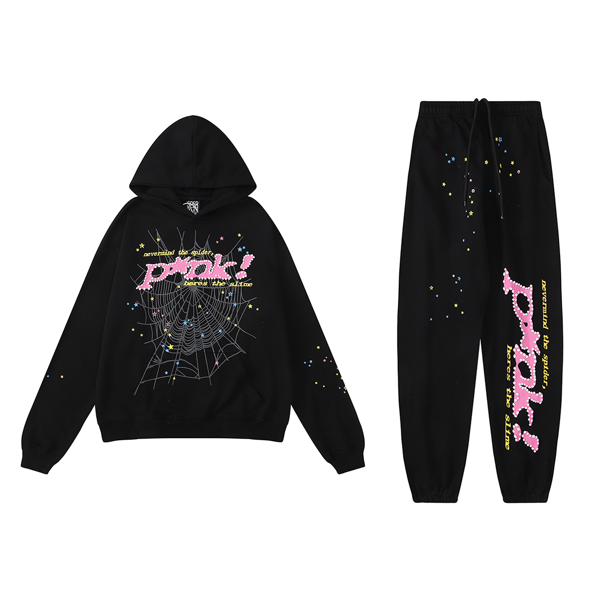 Sp5der Young Thug Punk Hoodie & Sweatpant Set Black