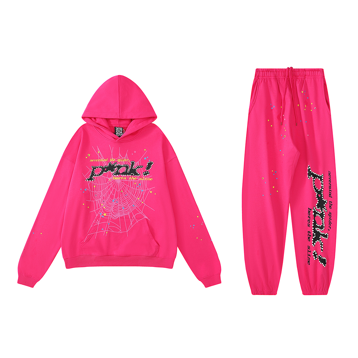 Sp5der Young Thug Punk Hoodie & Sweatpant Set Pink
