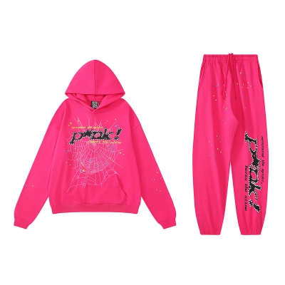 Coco Shoes Sp5der Young Thug Punk Hoodie & Sweatpant Set Pink 01