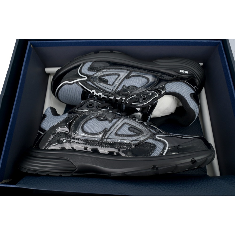 Dior B30 Round Head Logo Sneakers Patent Leather Gray