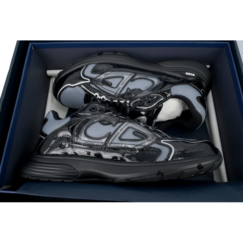 Dior B30 Round Head Logo Sneakers Patent Leather Gray