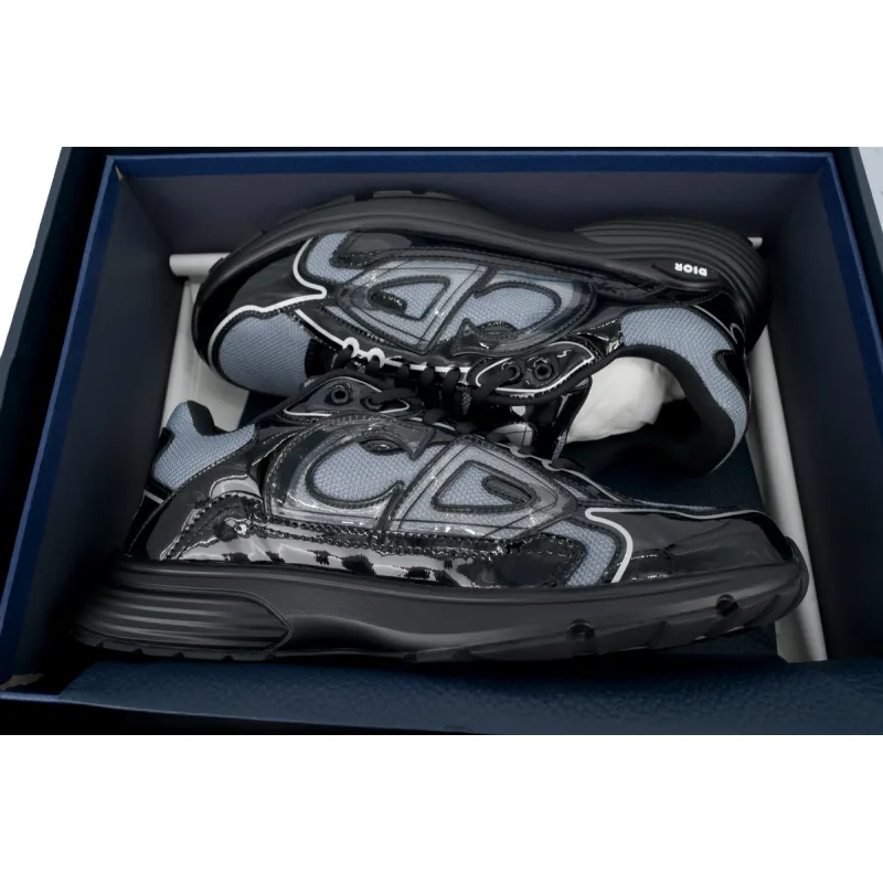 Dior B30 Round Head Logo Sneakers Patent Leather Gray