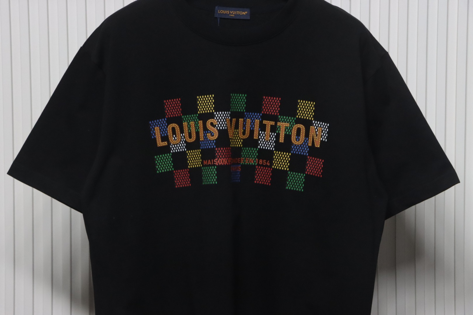 Louis Vuitton Jacquard Damier Short-Sleeved Cotton Crewneck Color Checkerboard