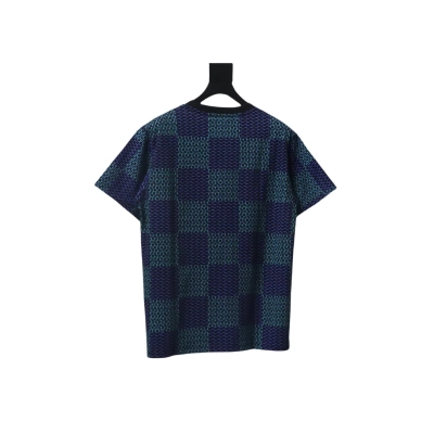 Coco Shoes Louis Vuitton Jacquard Damier Short-Sleeved Cotton Crewneck Dark Blue 02