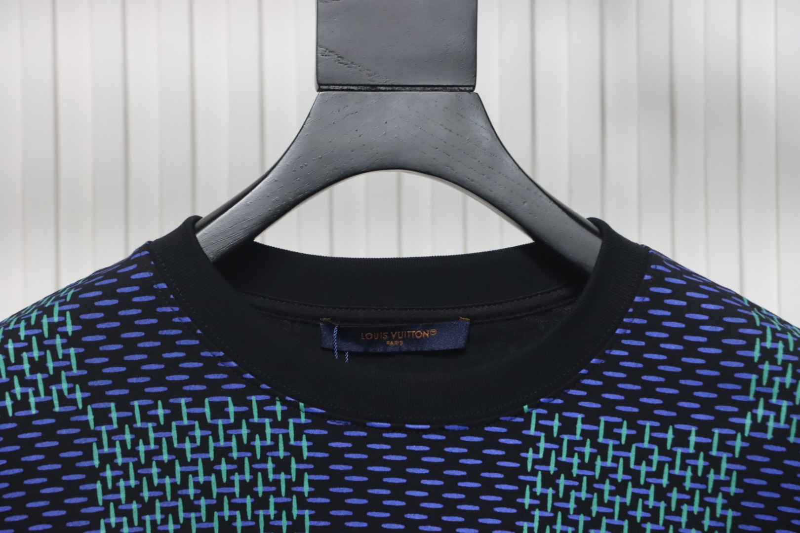 Coco Shoes Louis Vuitton Jacquard Damier Short-Sleeved Cotton Crewneck Dark Blue