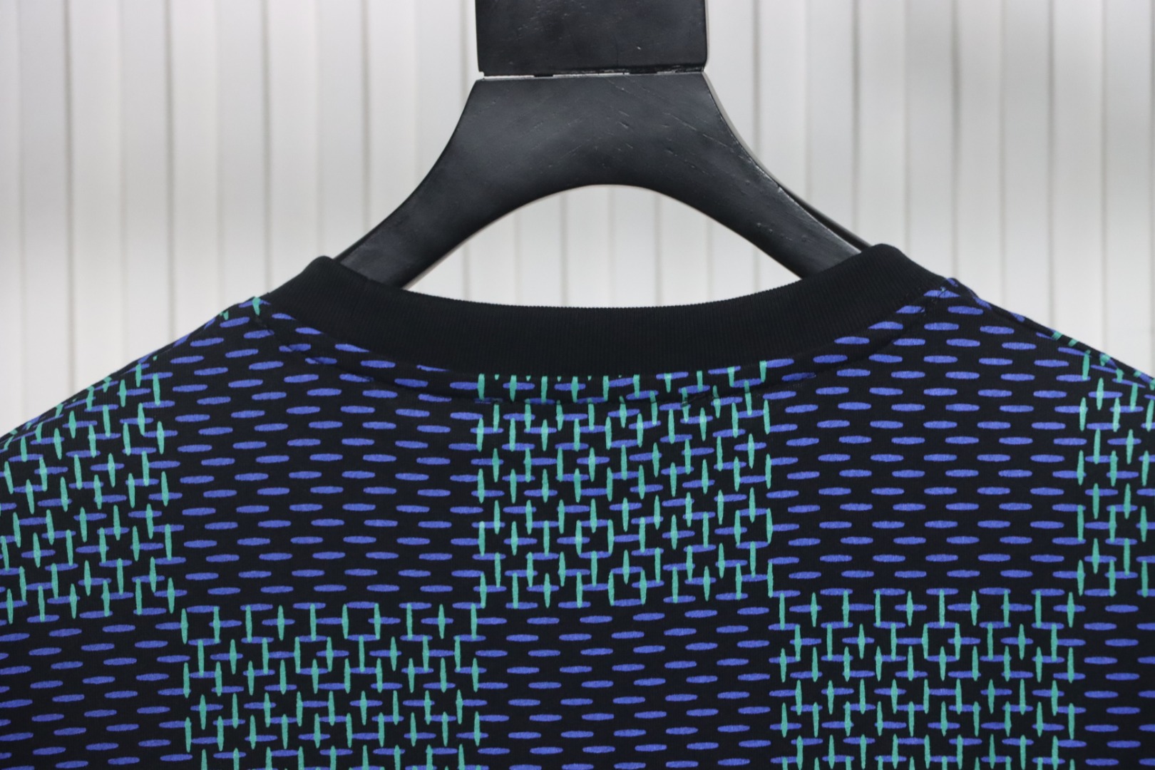 Coco Shoes Louis Vuitton Jacquard Damier Short-Sleeved Cotton Crewneck Dark Blue