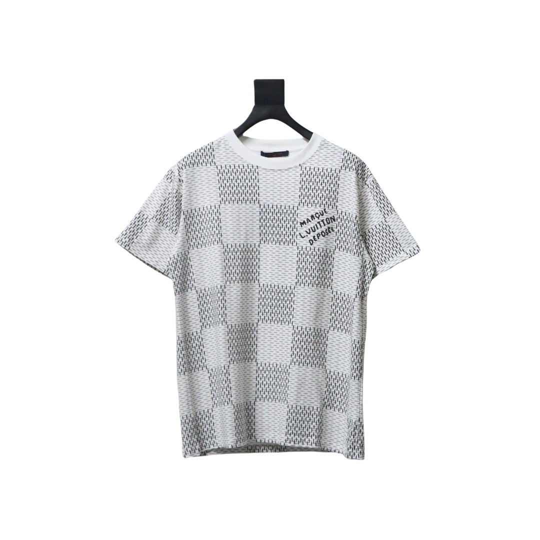 Louis Vuitton Jacquard Damier Short-Sleeved Cotton Crewneck Grey