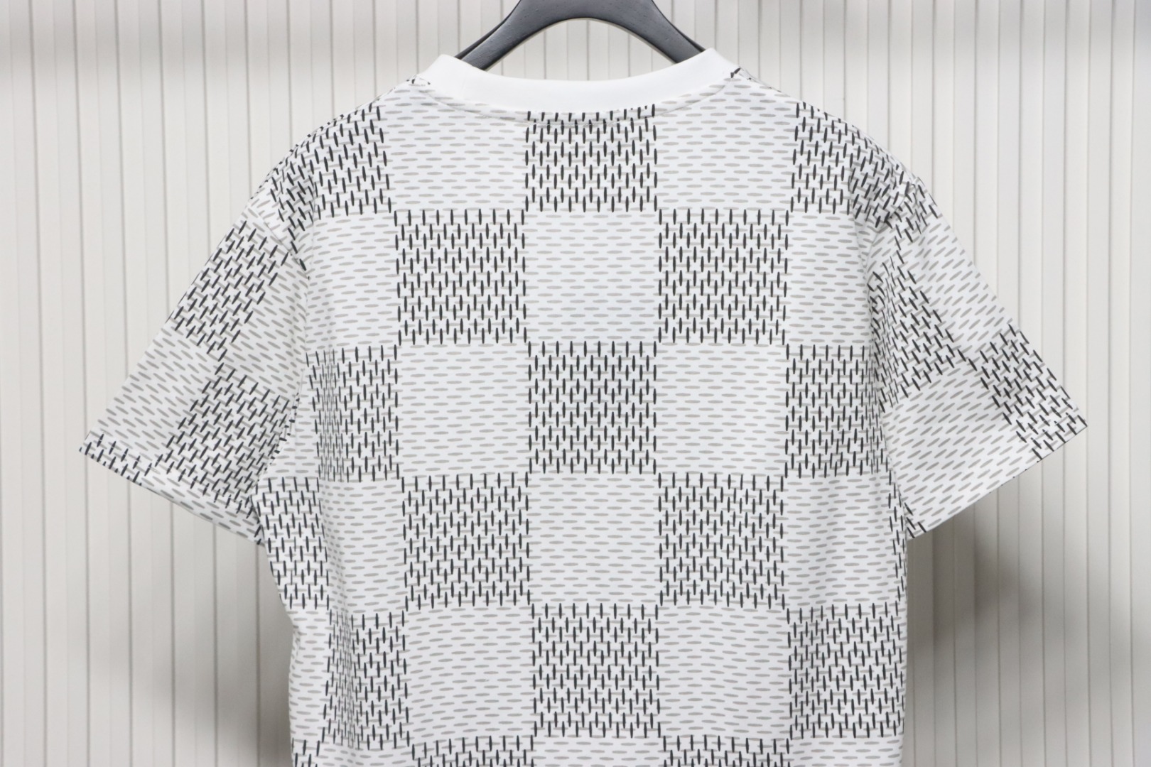 Louis Vuitton Jacquard Damier Short-Sleeved Cotton Crewneck Grey