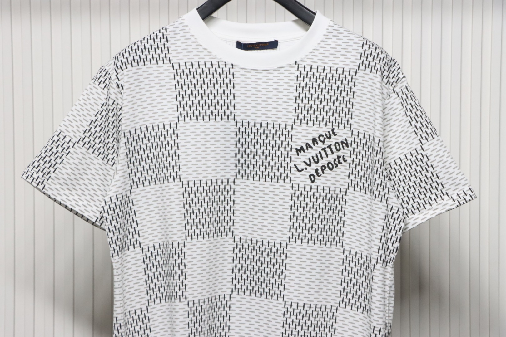 Louis Vuitton Jacquard Damier Short-Sleeved Cotton Crewneck Grey