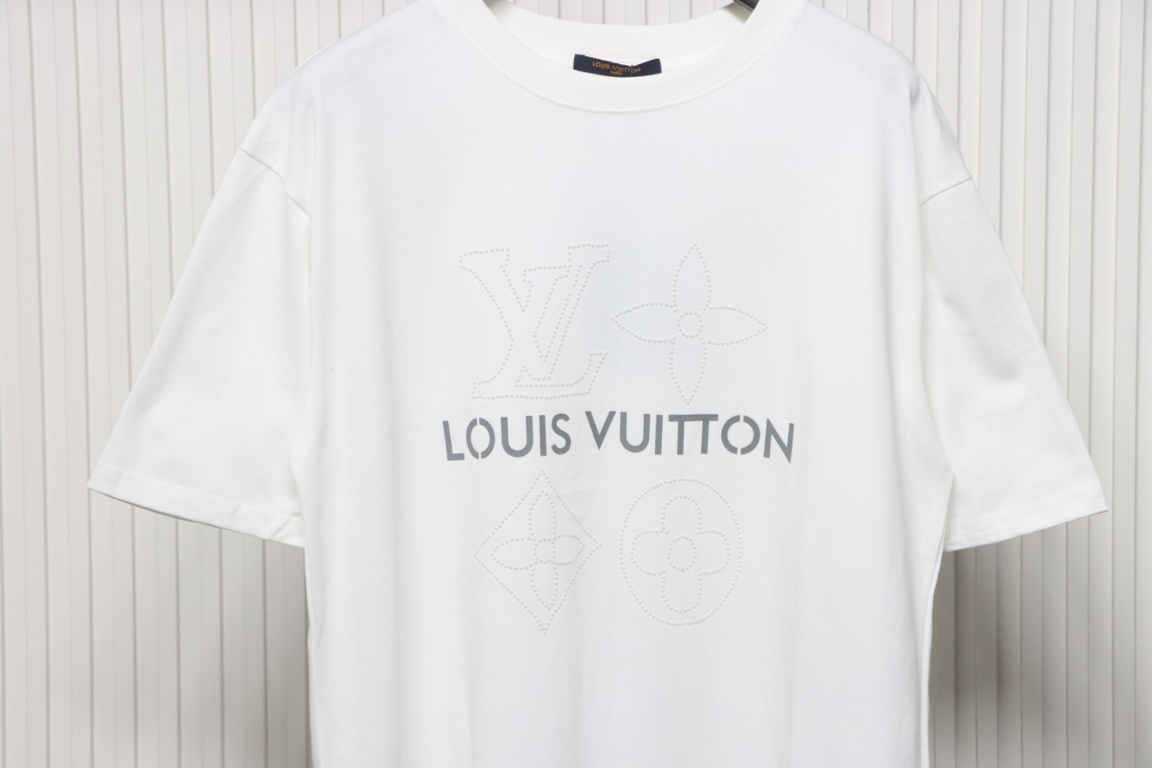 Coco Shoes Louis Vuitton Rhinestone Logo Reflective Lettering Print T-shirt White