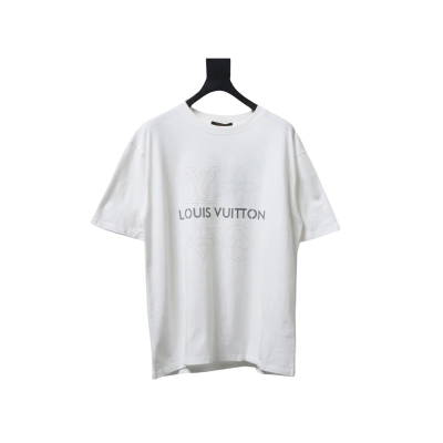 Coco Shoes Louis Vuitton Rhinestone Logo Reflective Lettering Print T-shirt White 01