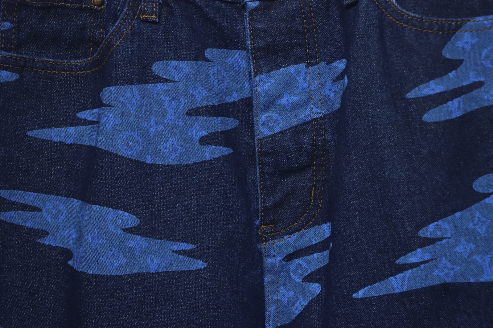 Louis Vuitton Cloud Print Denim Shorts Ocean Blue