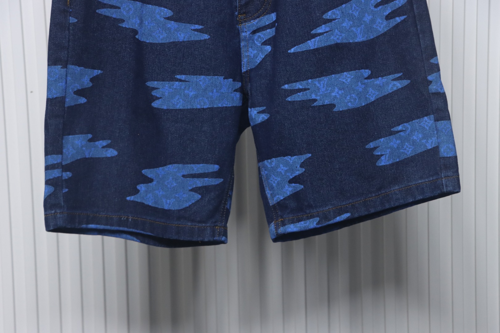 Louis Vuitton Cloud Print Denim Shorts Ocean Blue