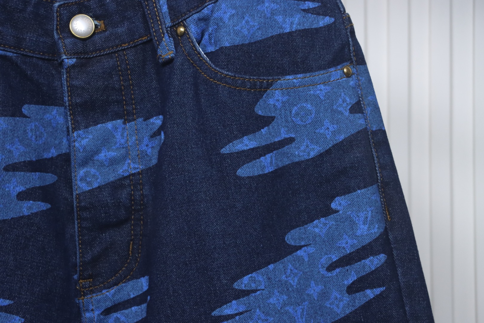 Louis Vuitton Cloud Print Denim Shorts Ocean Blue