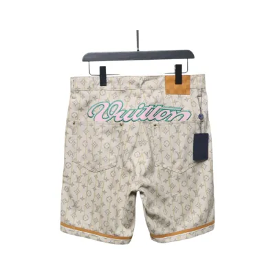 Louis Vuitton Monogram Printed Distressed Denim Shorts Khaki 02