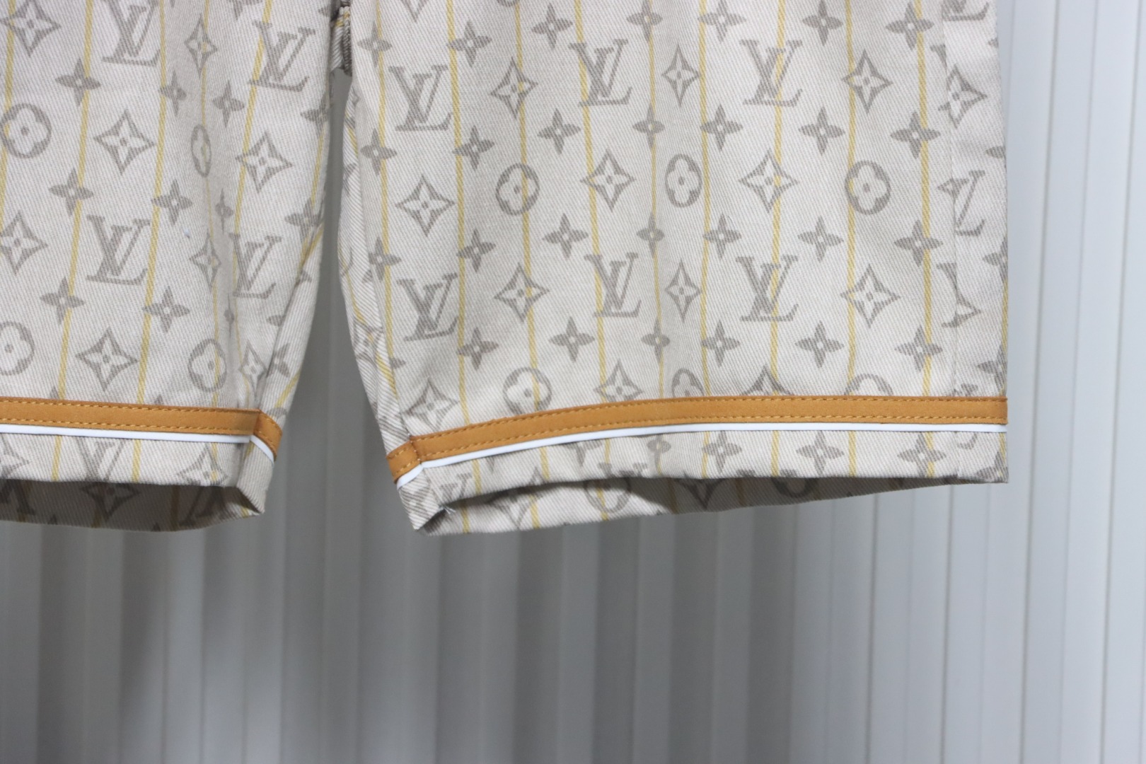 Louis Vuitton Monogram Printed Distressed Denim Shorts Khaki