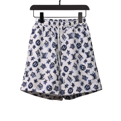 Coco Shoes Louis Vuitton Overlapping Monogram Printed Beach Shorts White Blue 01