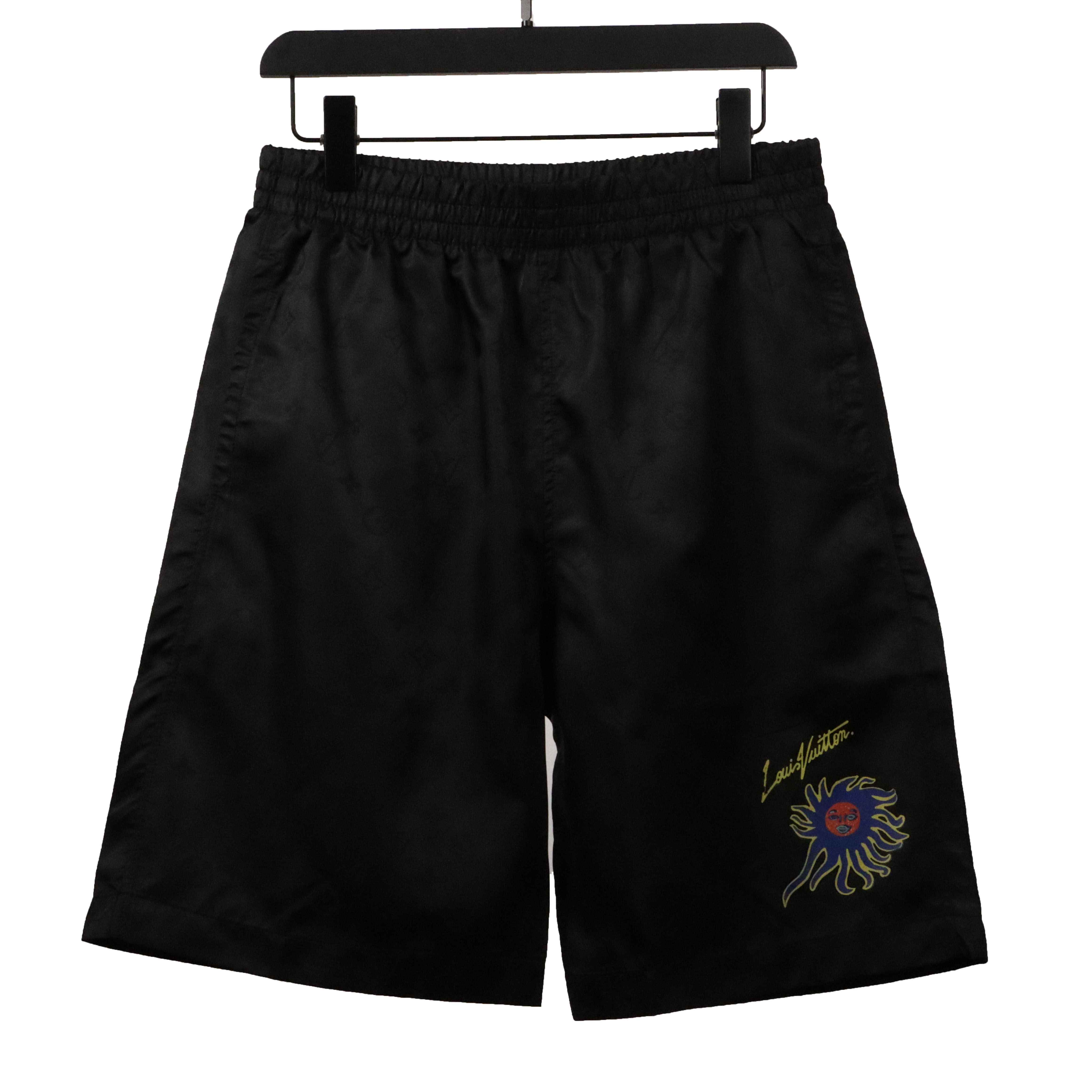 Louis Vuitton Sun Printed Cotton Track Shorts Black