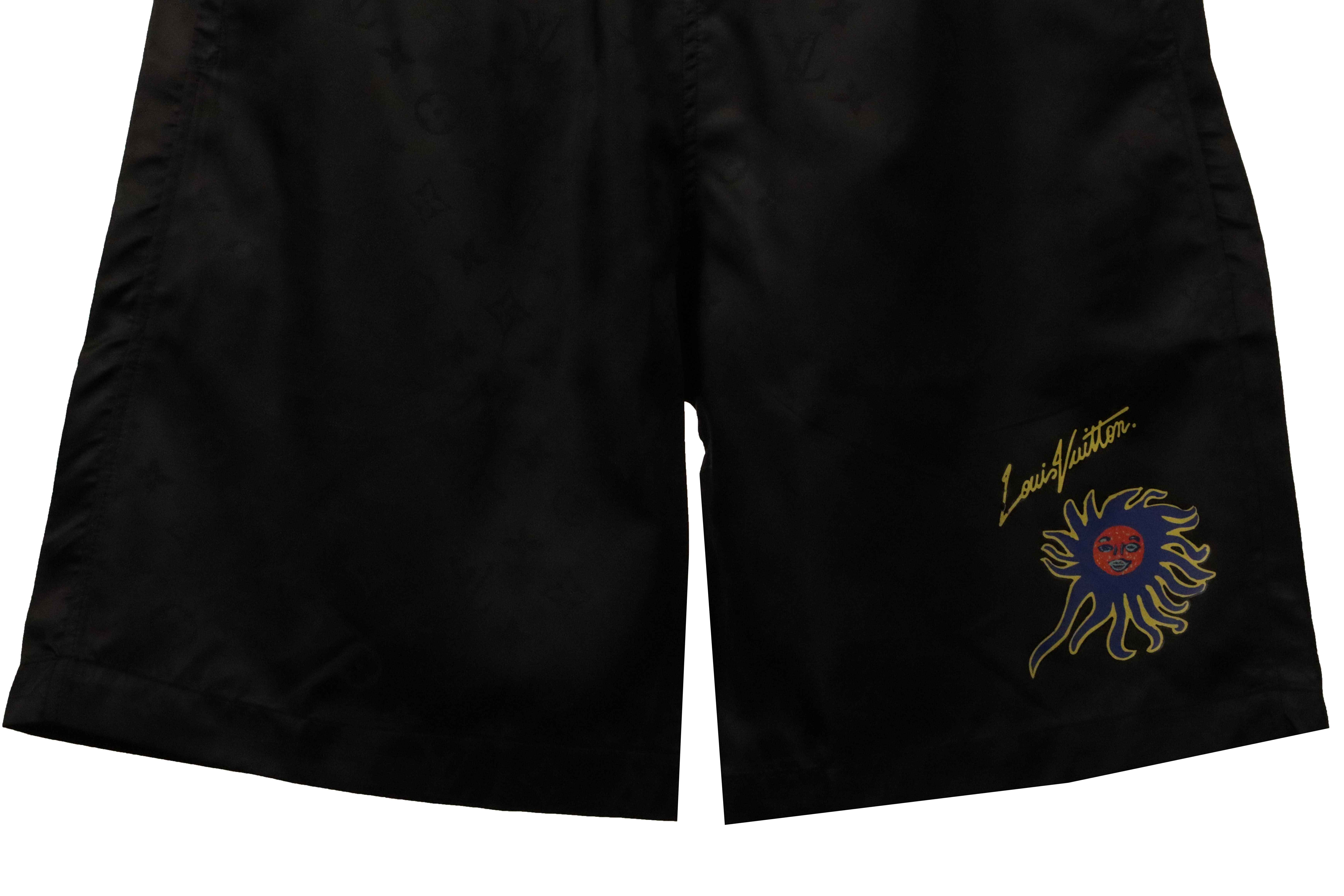 Louis Vuitton Sun Printed Cotton Track Shorts Black