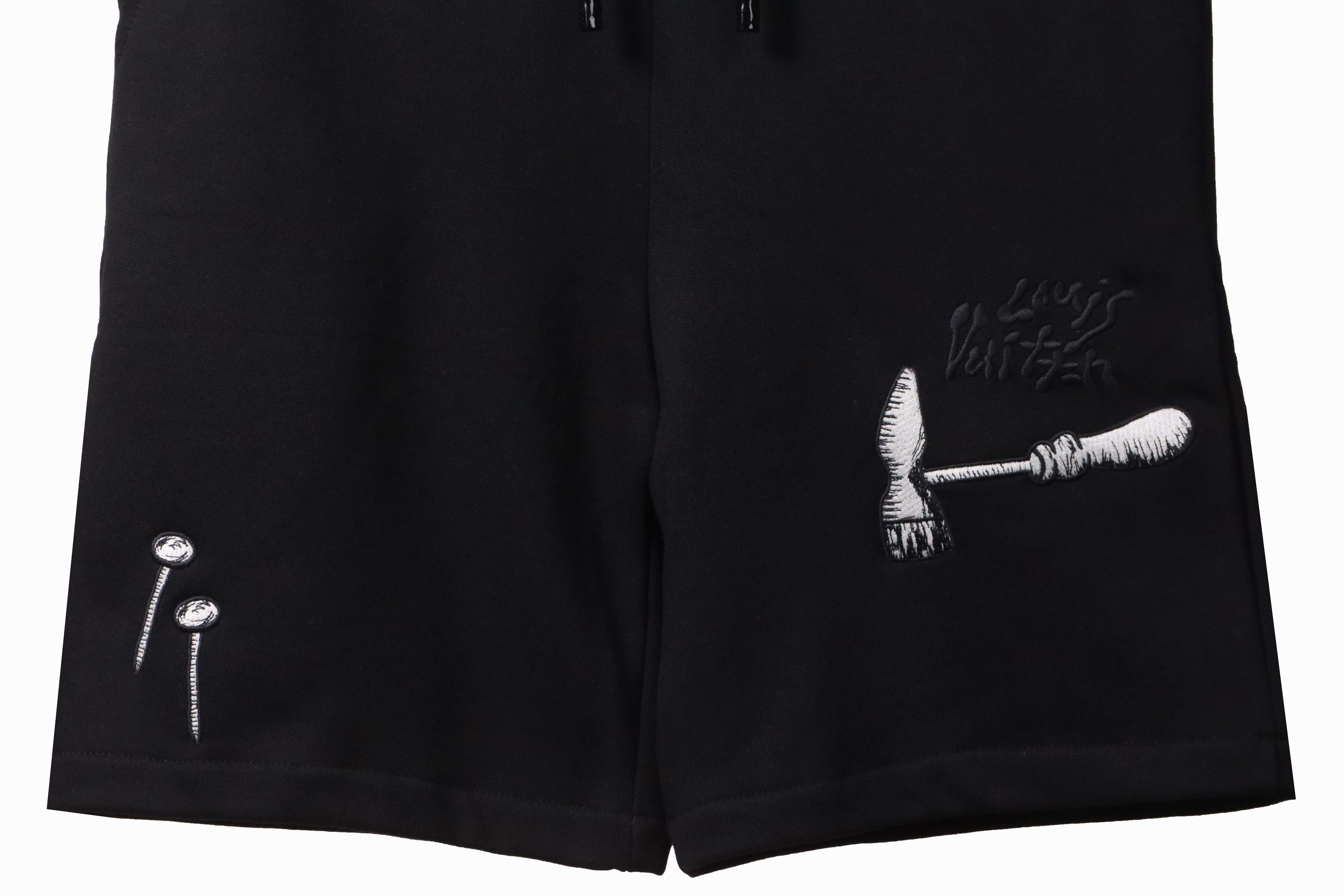 Coco Shoes Louis Vuitton Tool Pattern Printed Cotton Track Shorts Black