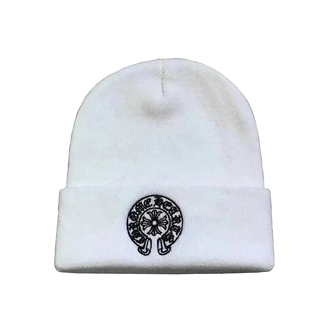Coco Shoes Chrome Heart HorseShoe Logo Beanie White