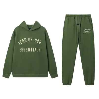Fear of God Essentials Fleece II Hoodie & Sweatpant Set FG320#949 Green 01