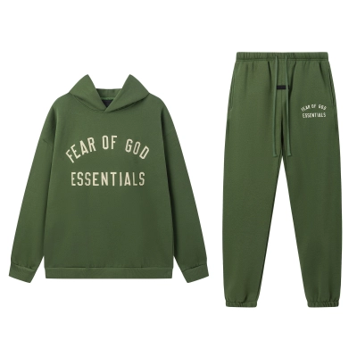 Fear of God Essentials Fleece II Hoodie & Sweatpant Set FG320#949 Green 01