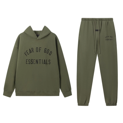 Fear of God Essentials Fleece II Hoodie & Sweatpant Set FG320#949 Olive Green 01
