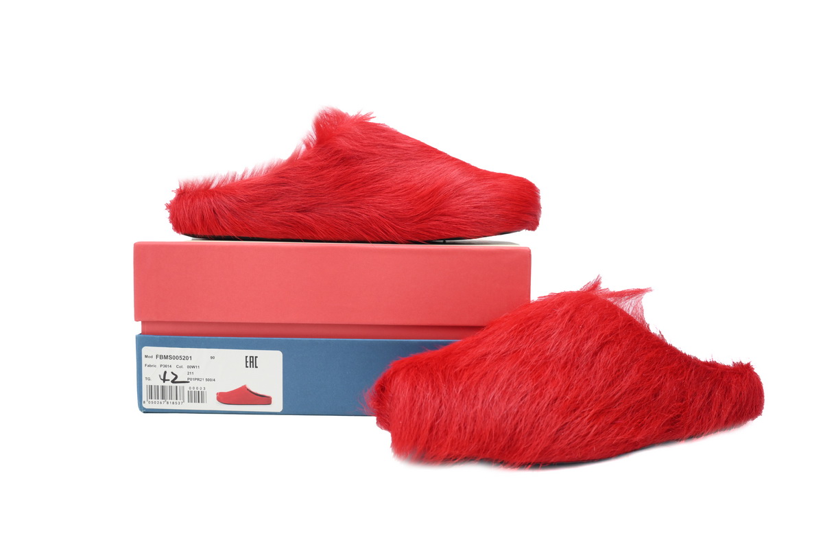 Coco Shoes Marni Long-hair Calfskin Fussbett Sabot Red SBMS004601P412200R66