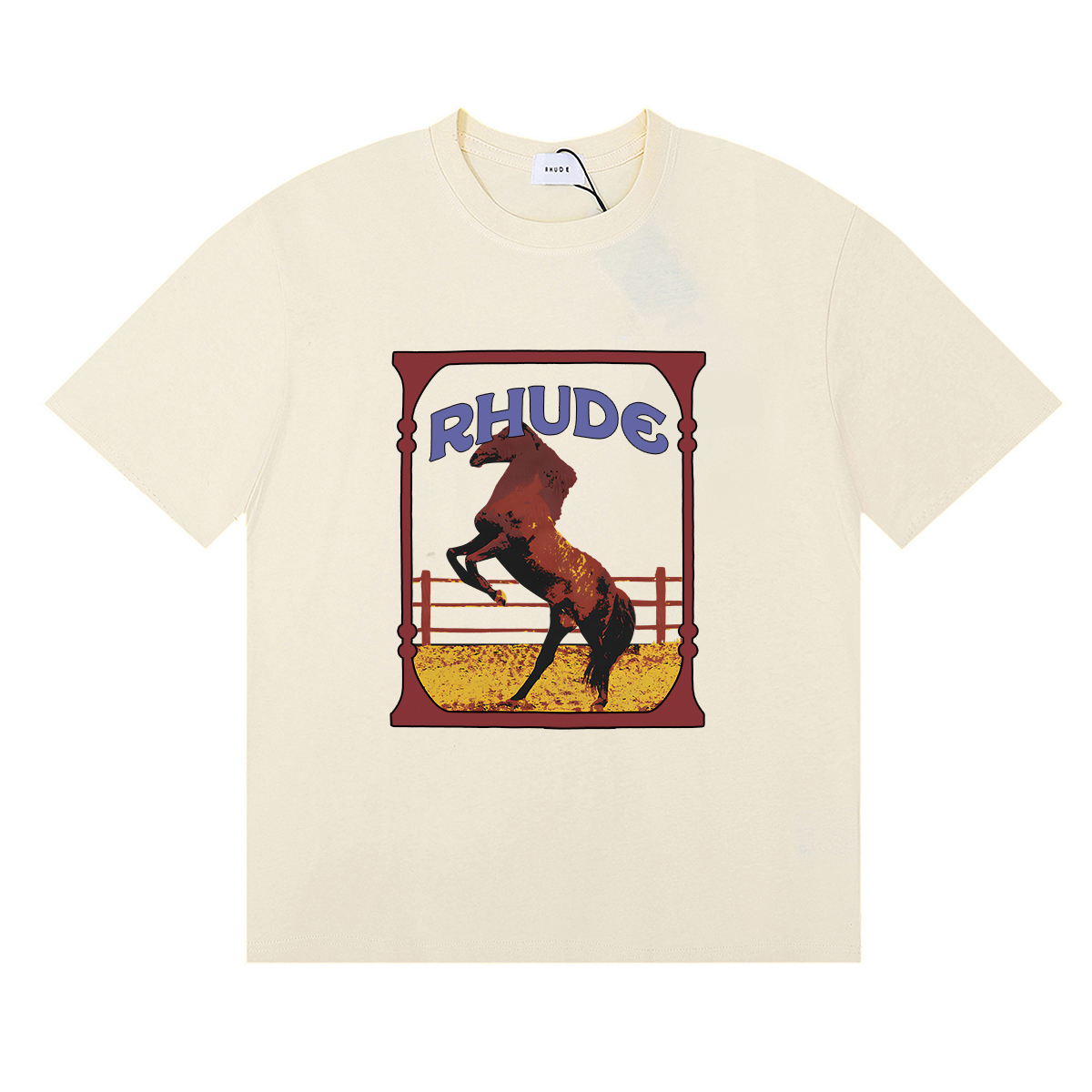 Rhude Cadre T-shirt #50165 Vintage Apricot/White/Black