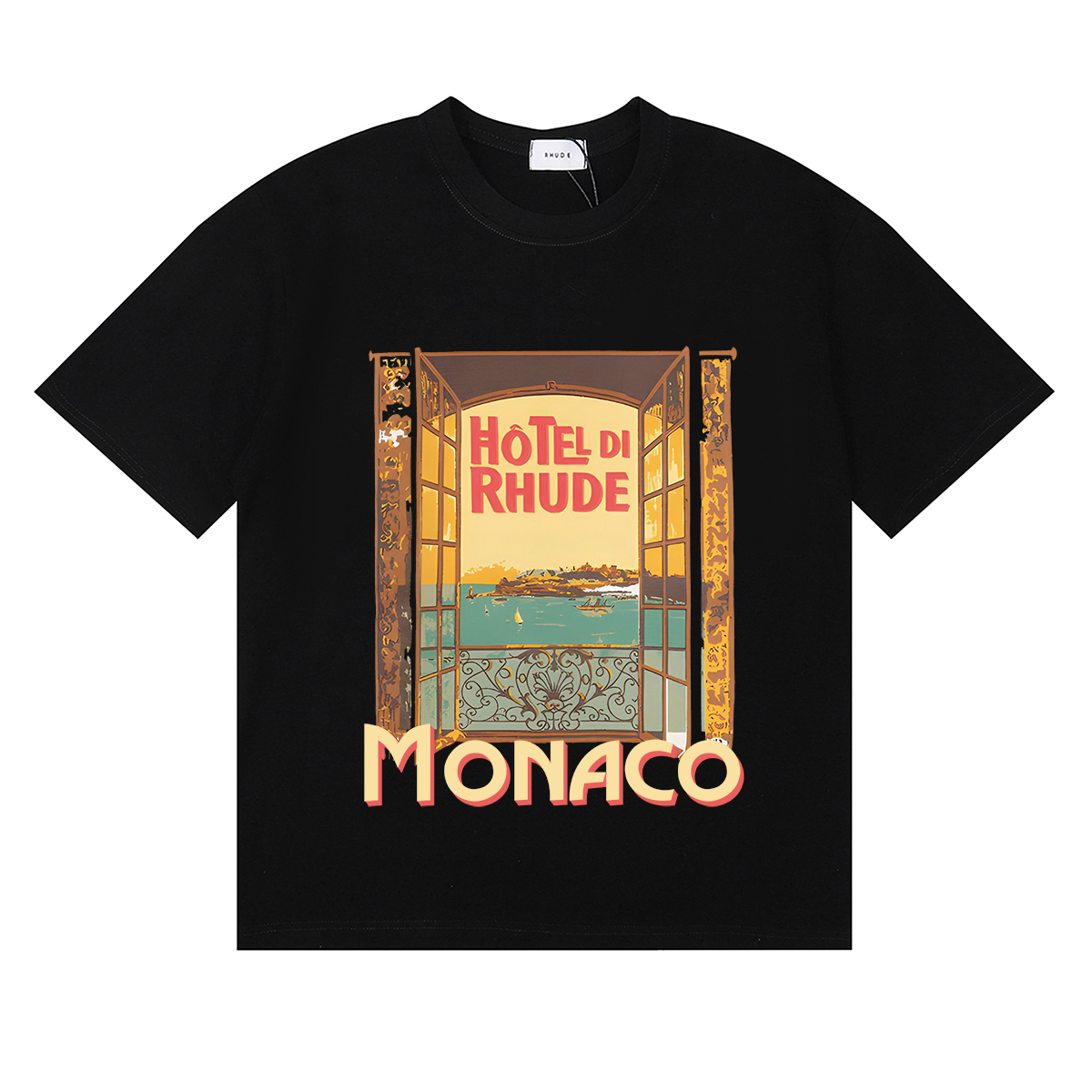 Rhude Hotel Di Monaco T-shirt #50162 Vintage Apricot/White/Black