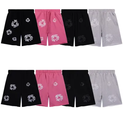  Denim Tears Glitter Patch Floral Print Shorts #8659 Black/Grey/Pink/Black Silver 01
