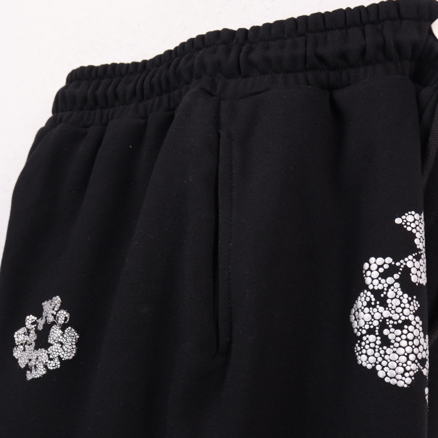  Denim Tears Glitter Patch Floral Print Shorts #8659 Black/Grey/Pink/Black Silver