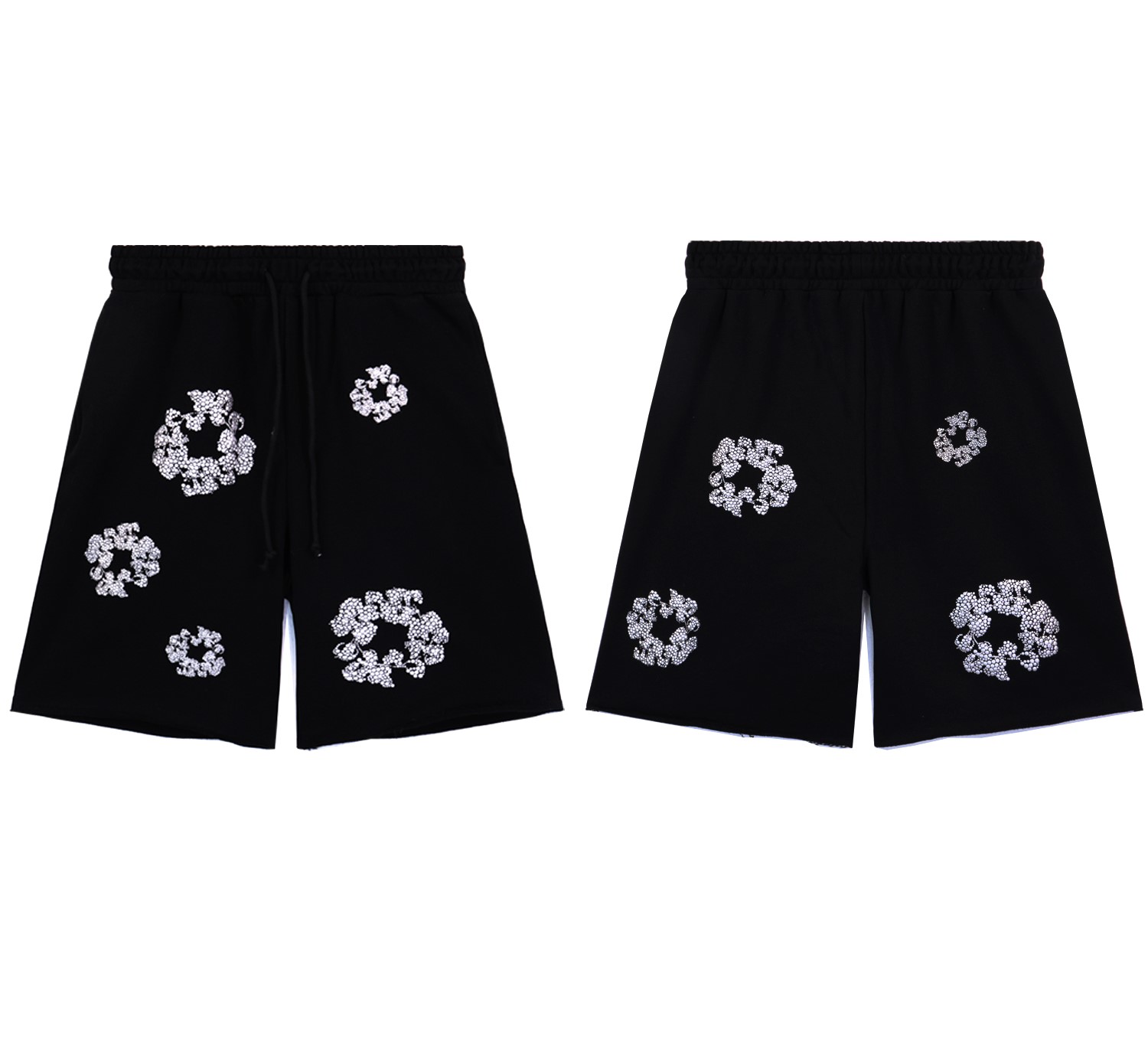  Denim Tears Glitter Patch Floral Print Shorts #8659 Black/Grey/Pink/Black Silver