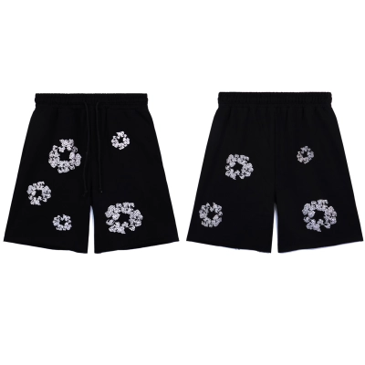  Denim Tears Glitter Patch Floral Print Shorts #8659 Black/Grey/Pink/Black Silver 02